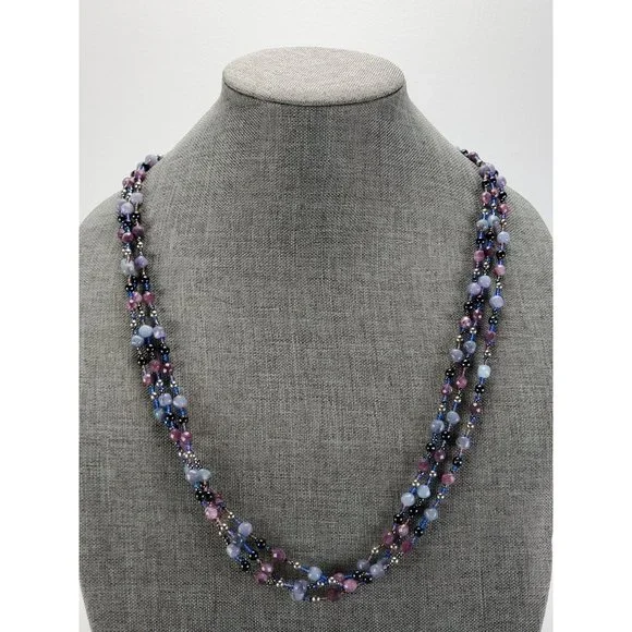 Shades of Purple Beaded Triple Strand Necklace - Picture 1 of 1